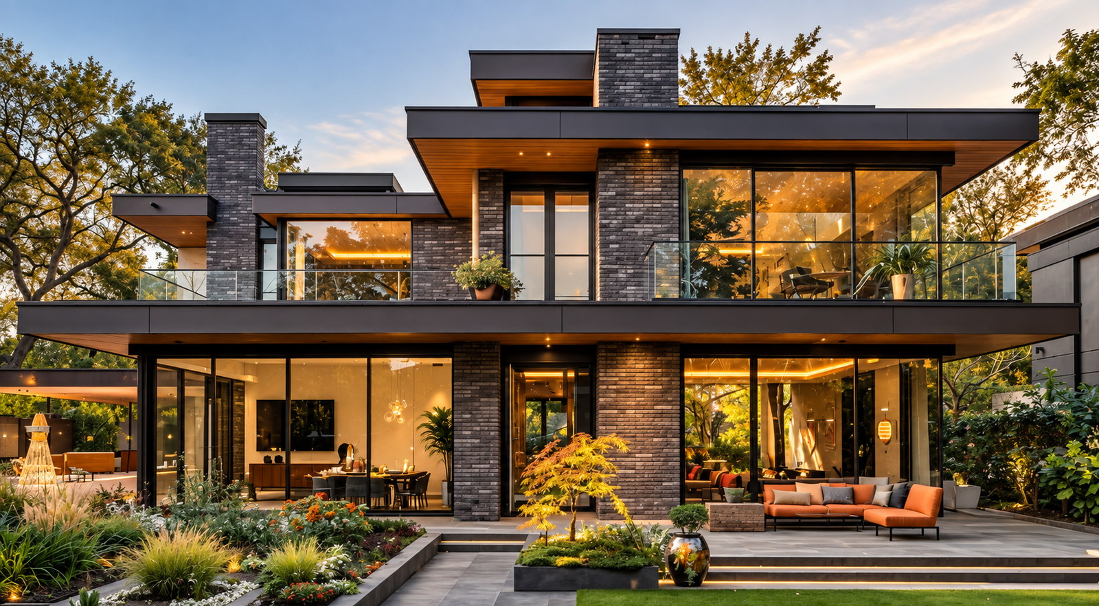 Modern luxury home at dusk